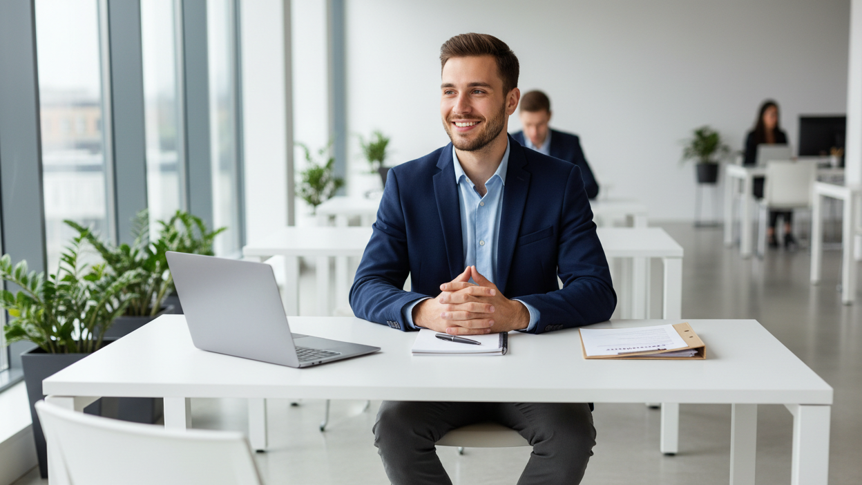 Young Employee at the desk waiting for the recruitment 